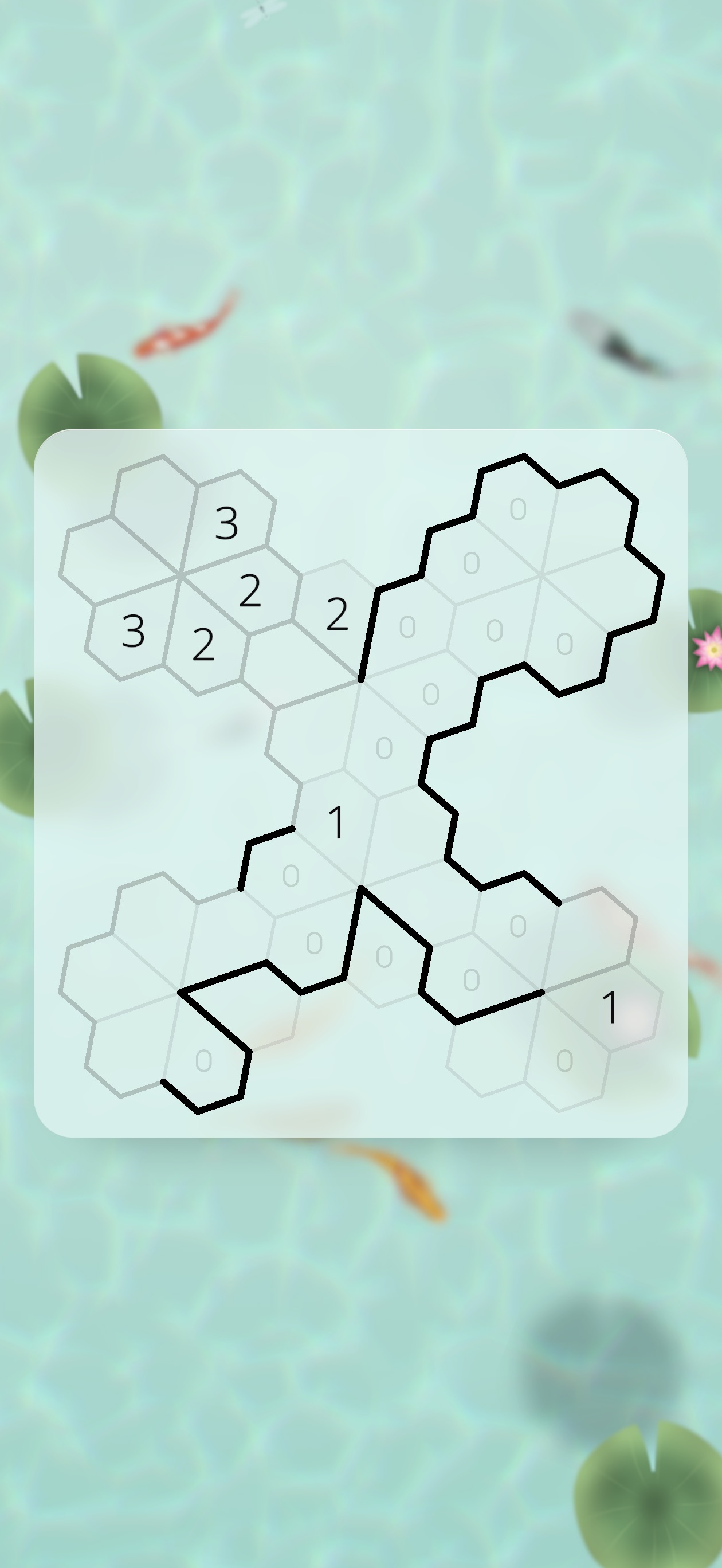A Polyloop puzzle on a koi pond backdrop